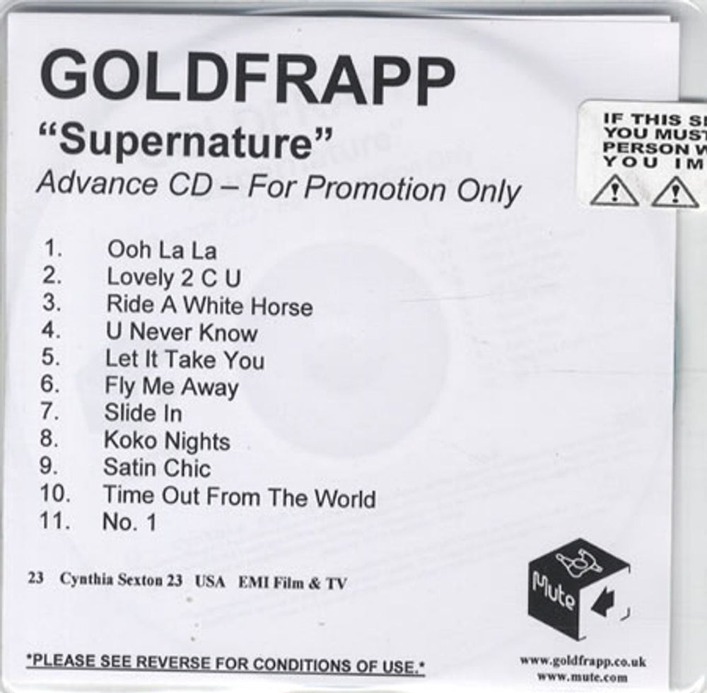 Goldfrapp Supernature US Promo CD-R acetate CDR ACETATE