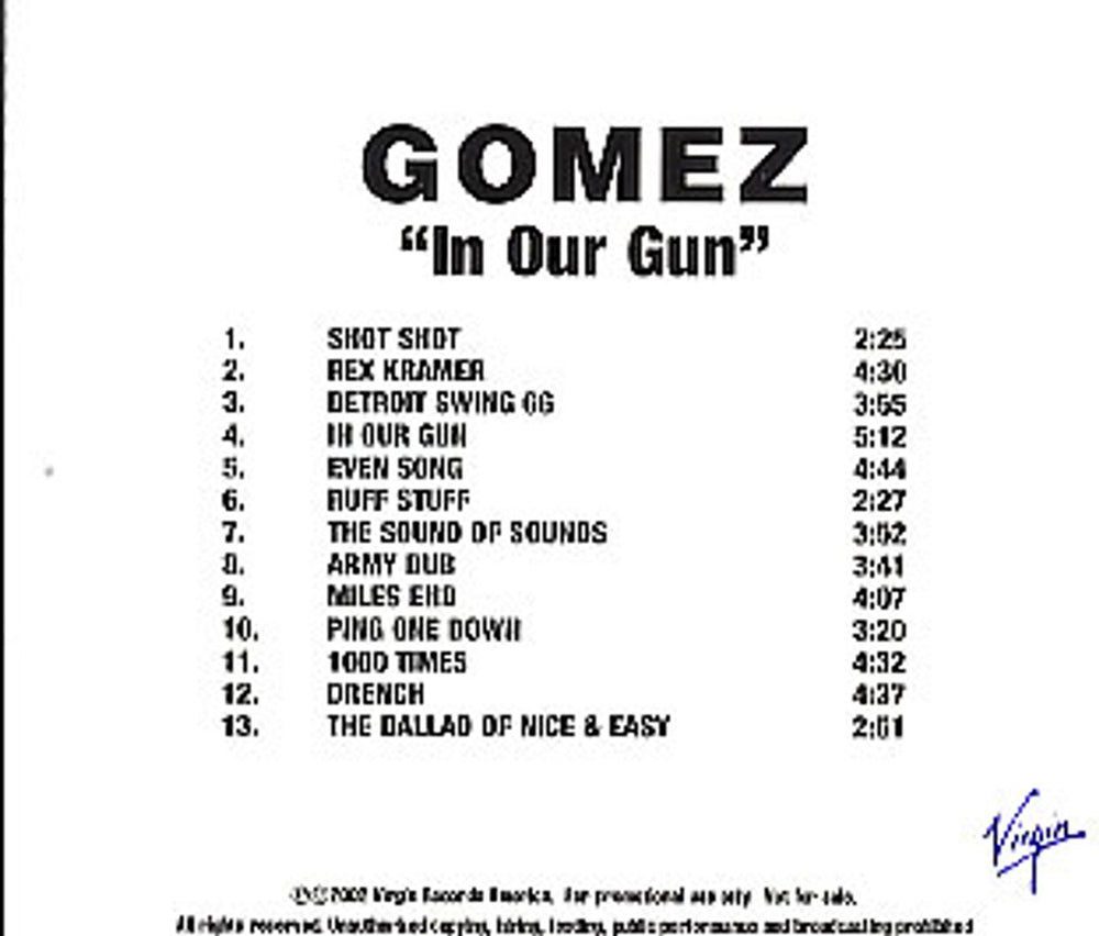 Gomez In Our Gun US Promo CD-R acetate CDR ACETATE