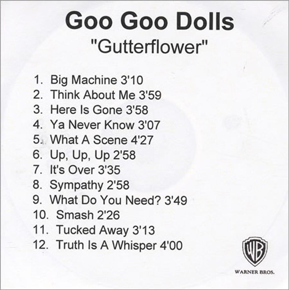 Goo Goo Dolls Gutterflower UK Promo CD-R acetate CDR ACETATE