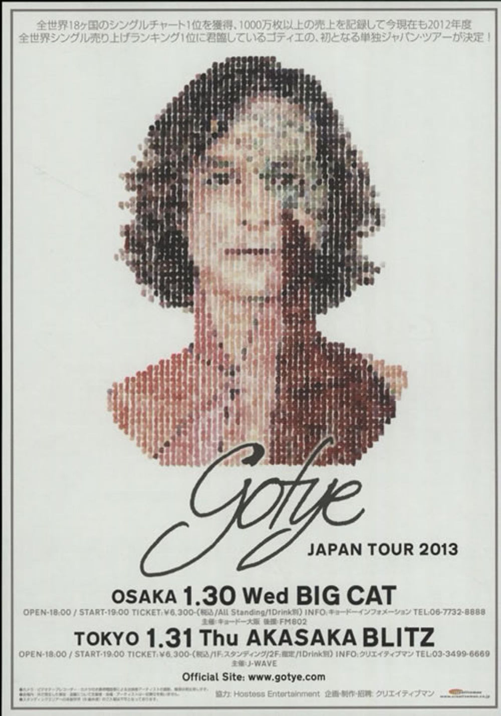 Gotye Japan Tour 2013 Japanese Promo handbill HANDBILLS