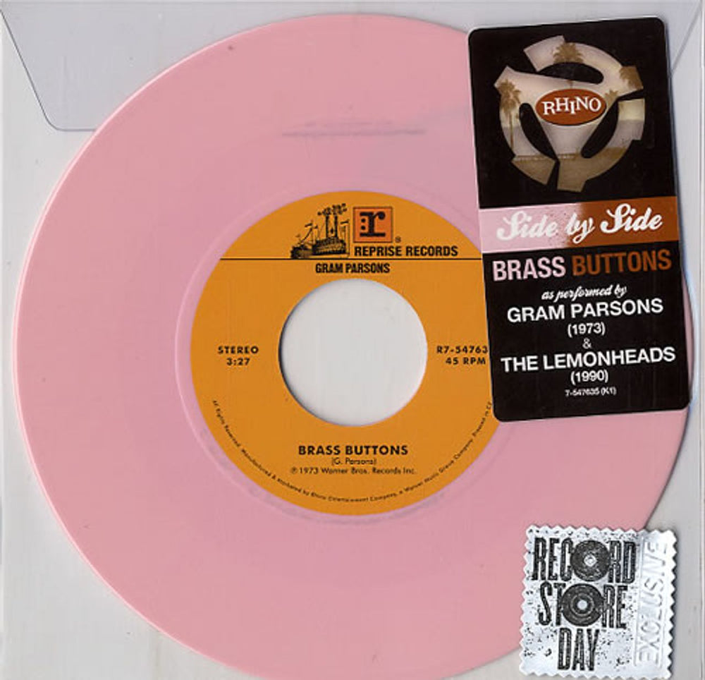 Gram Parsons Brass Buttons - RSD15 - Pink Vinyl UK 7" vinyl single (7 inch record / 45) 7-547635 (K1)