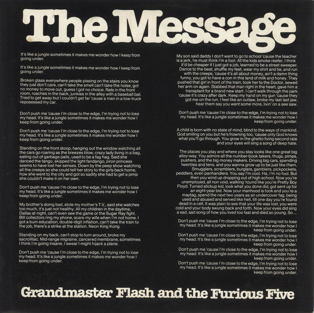 Grandmaster Flash The Message + p/s UK 12" vinyl single (12 inch record / Maxi-single) SHL117