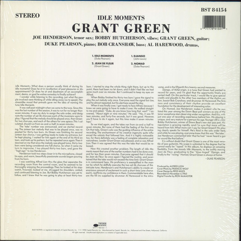 Grant Green Idle Moments - 180gm US vinyl LP album (LP record)