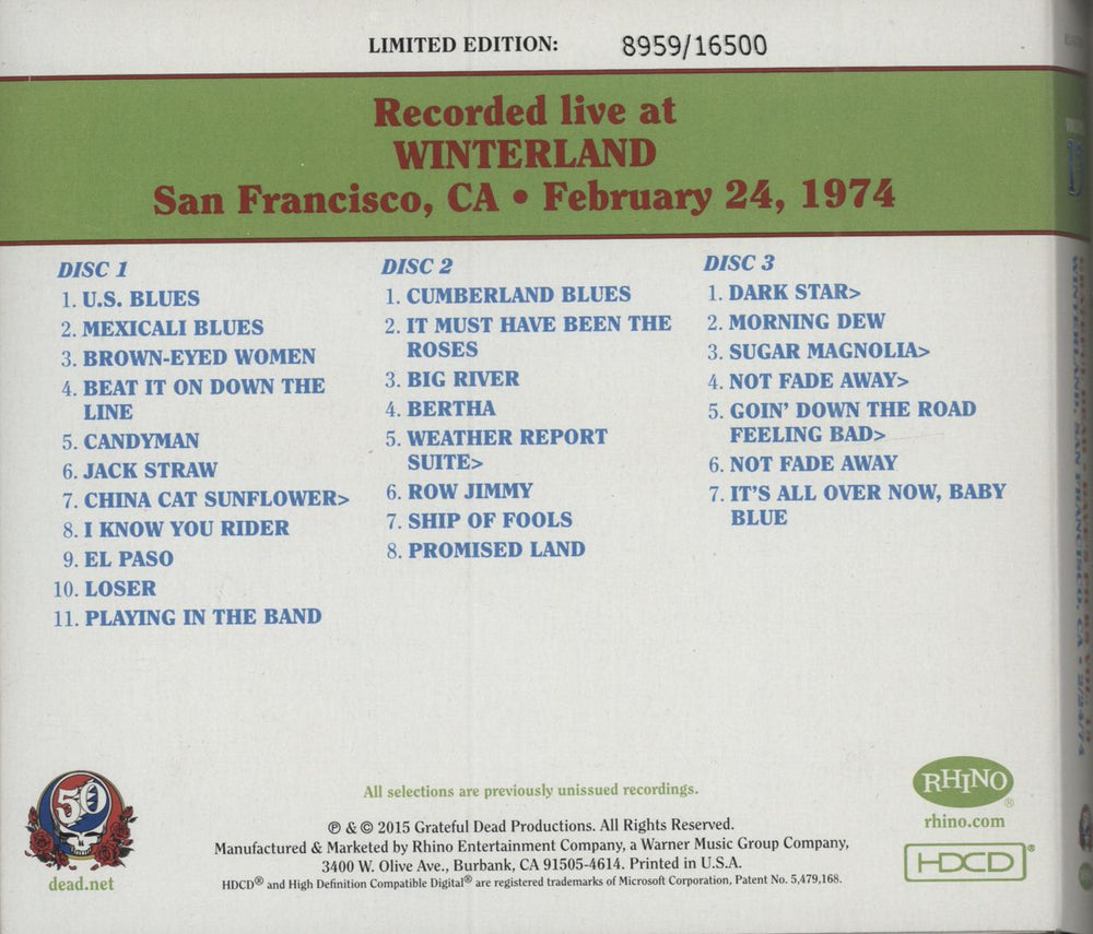 Grateful Dead Dave's Picks Volume 13: Winterland, San Francisco, CA 2/24/74 US 3-CD album set (Triple CD) GRD3CDA790412