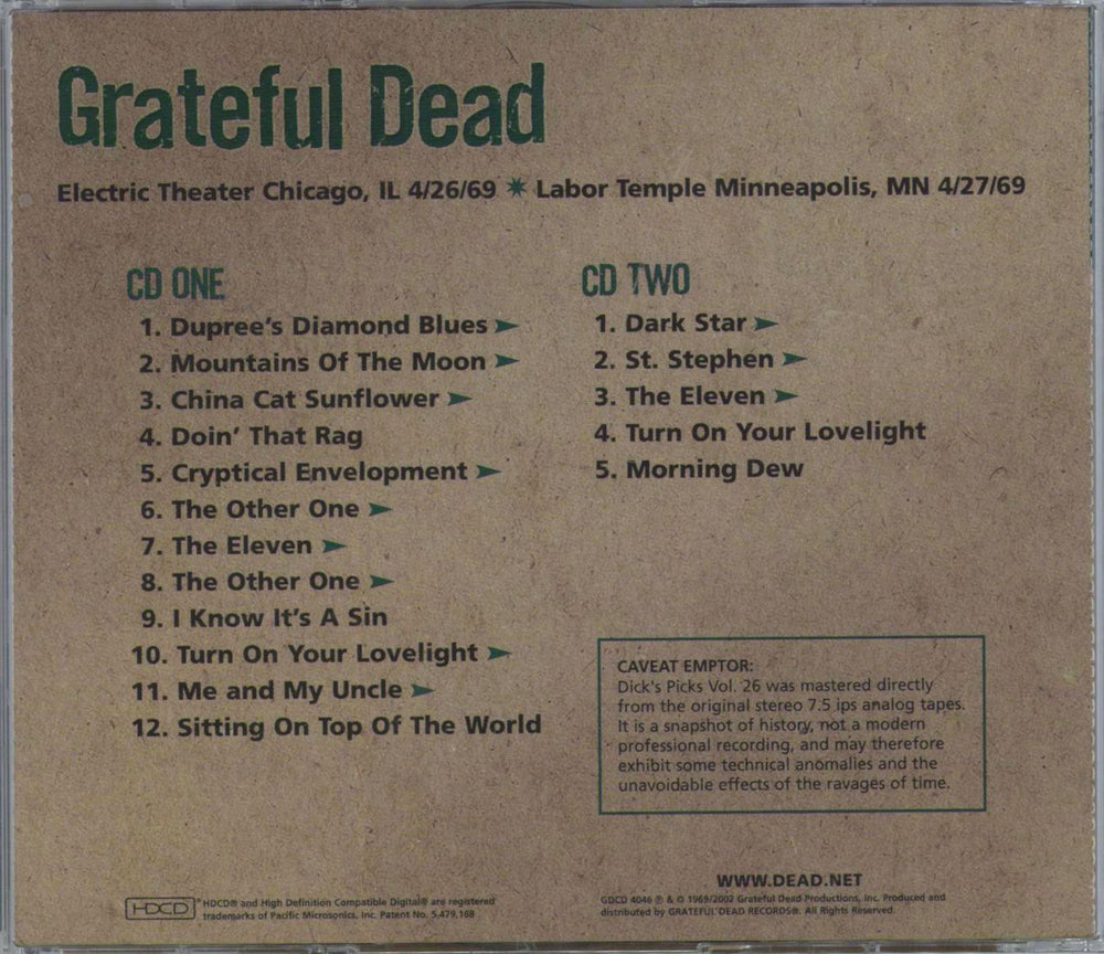 Grateful Dead Dick's Picks Volume Twenty Six US 2 CD album set (Double CD)