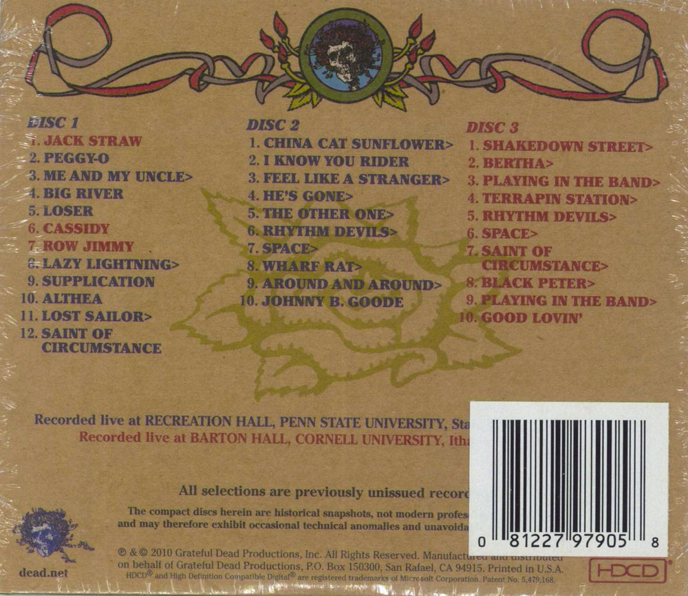 Grateful Dead Road Trips Vol. 3 No. 4: Penn State - Cornell '80 - Sealed US 3-CD album set (Triple CD) 081227979058