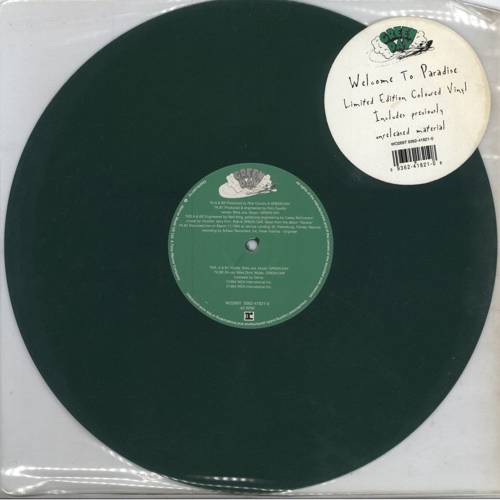 Green Day Welcome To Paradise - Green Vinyl UK 12" vinyl single (12 inch record / Maxi-single) WO269T