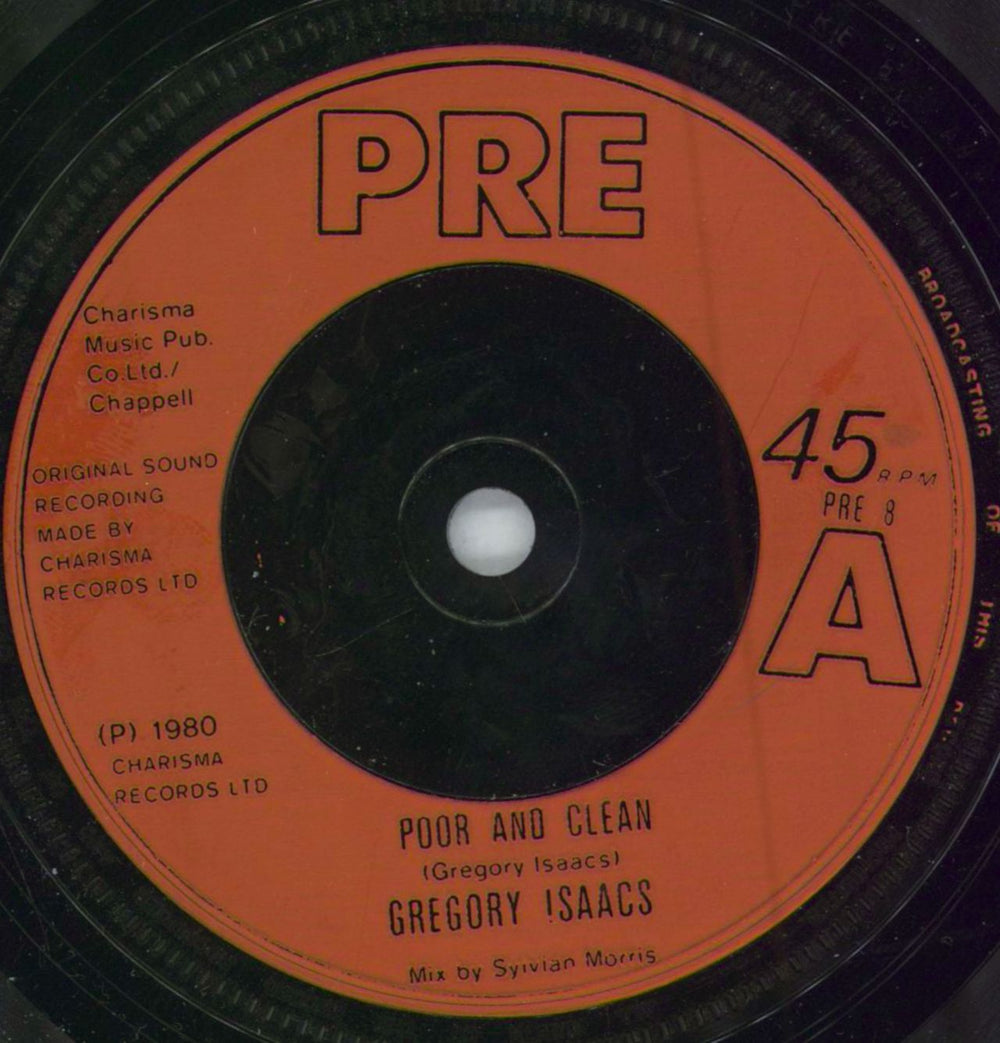 Gregory Isaacs Poor And Clean UK 7" vinyl single (7 inch record / 45) PRE8