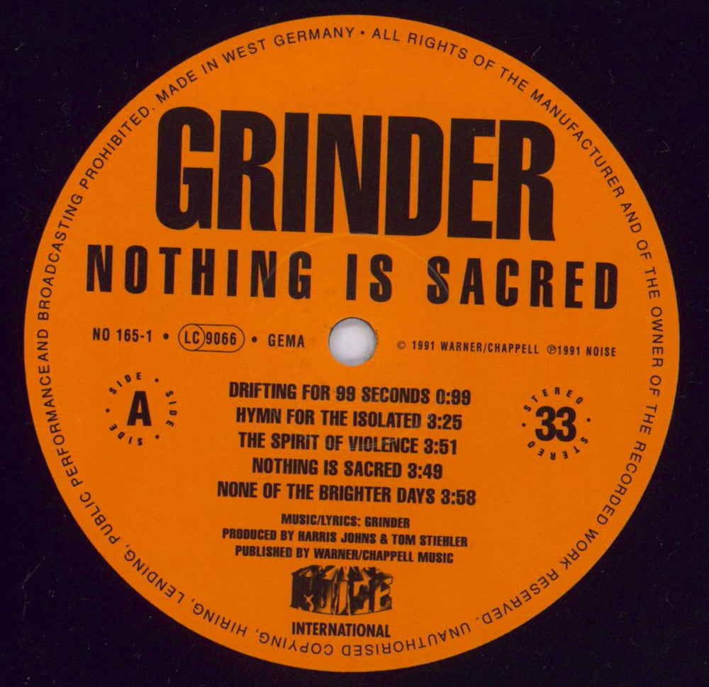 Grinder Nothing Is Sacred German vinyl LP album (LP record) GXJLPNO594997