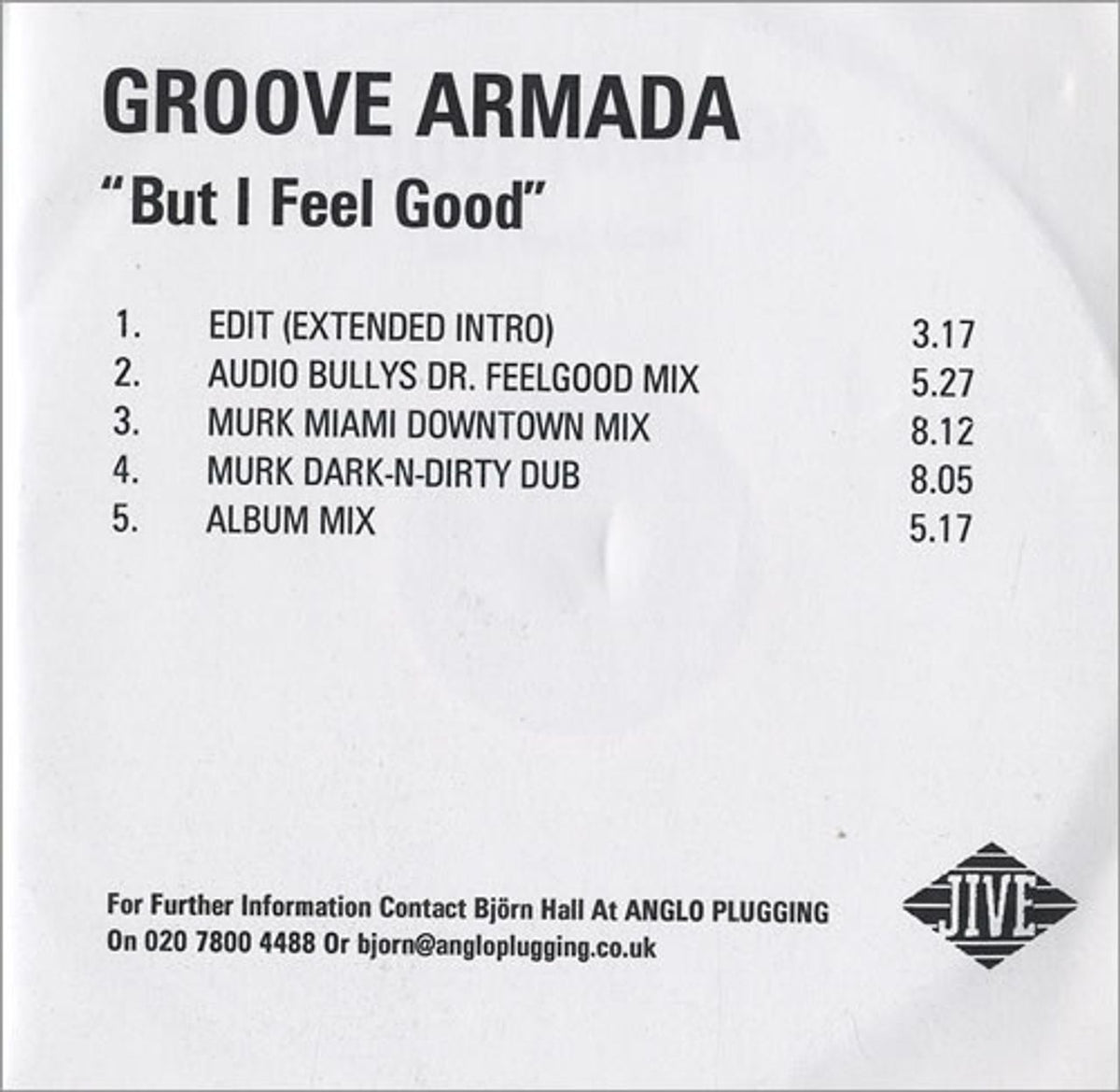 Groove Armada But I Feel Good UK Promo CD R acetate RareVinyl