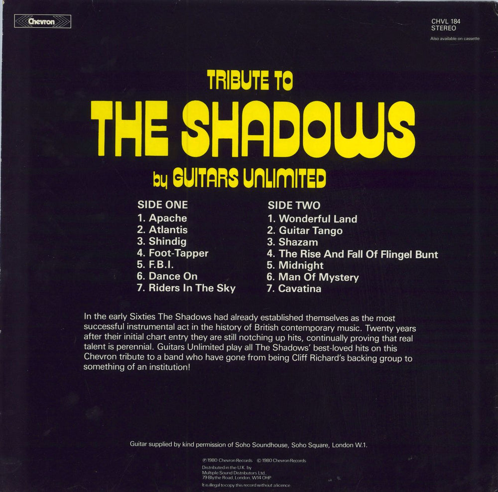 Guitars Unlimited Tribute To The Shadows UK vinyl LP album (LP record)