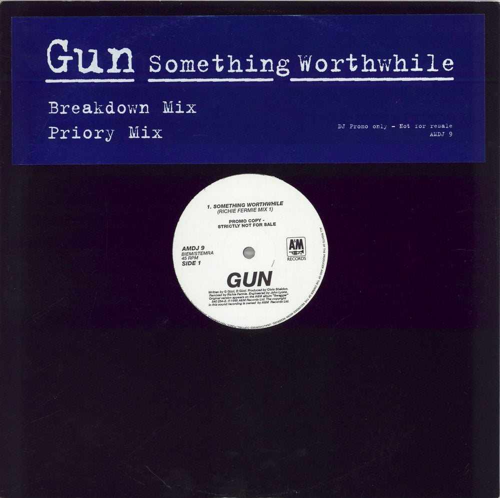 Gun (80s) Something Worthwhile Breakdown Mix UK Promo 12" vinyl single (12 inch record / Maxi-single) AMDJ9