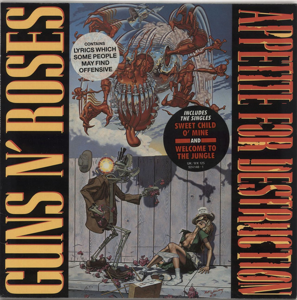 Guns N Roses Appetite For Destruction - 1st + 2 Hype Stickers UK vinyl LP album (LP record) WX125