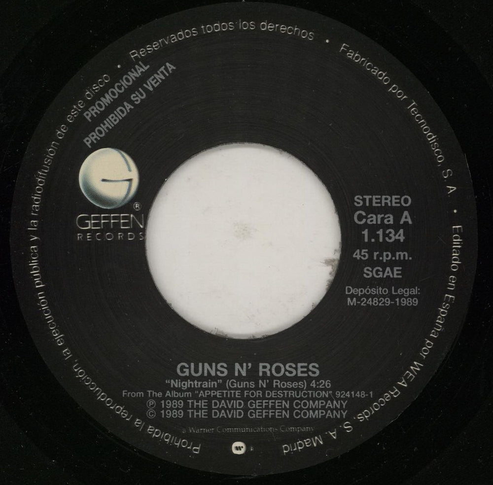 Guns N Roses Nightrain Spanish Promo 7" vinyl single (7 inch record / 45) GNR07NI206524