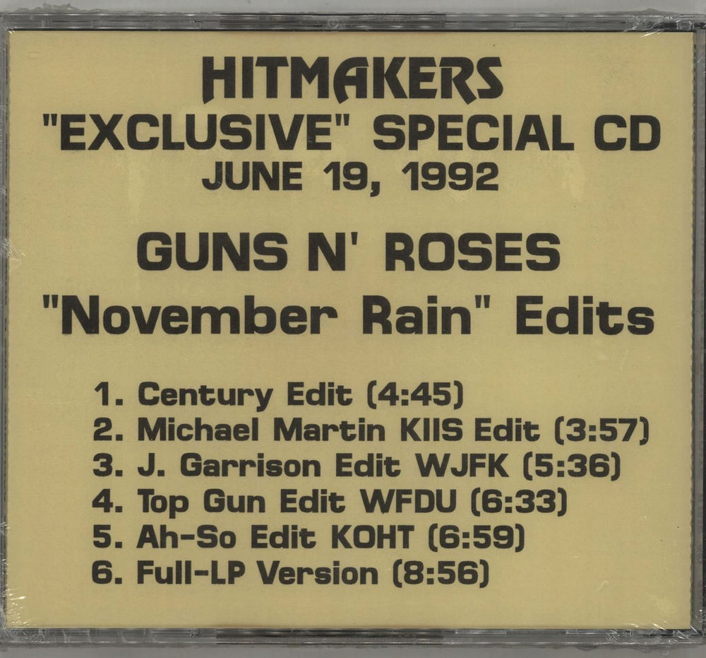 Guns N Roses November Rain Edits US Promo CD single (CD5 / 5") GNRC5NO06771