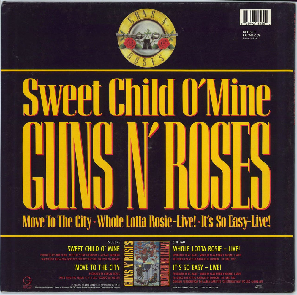 Guns N Roses Sweet Child O' Mine - EX German 12" vinyl single (12 inch record / Maxi-single) 075992124300