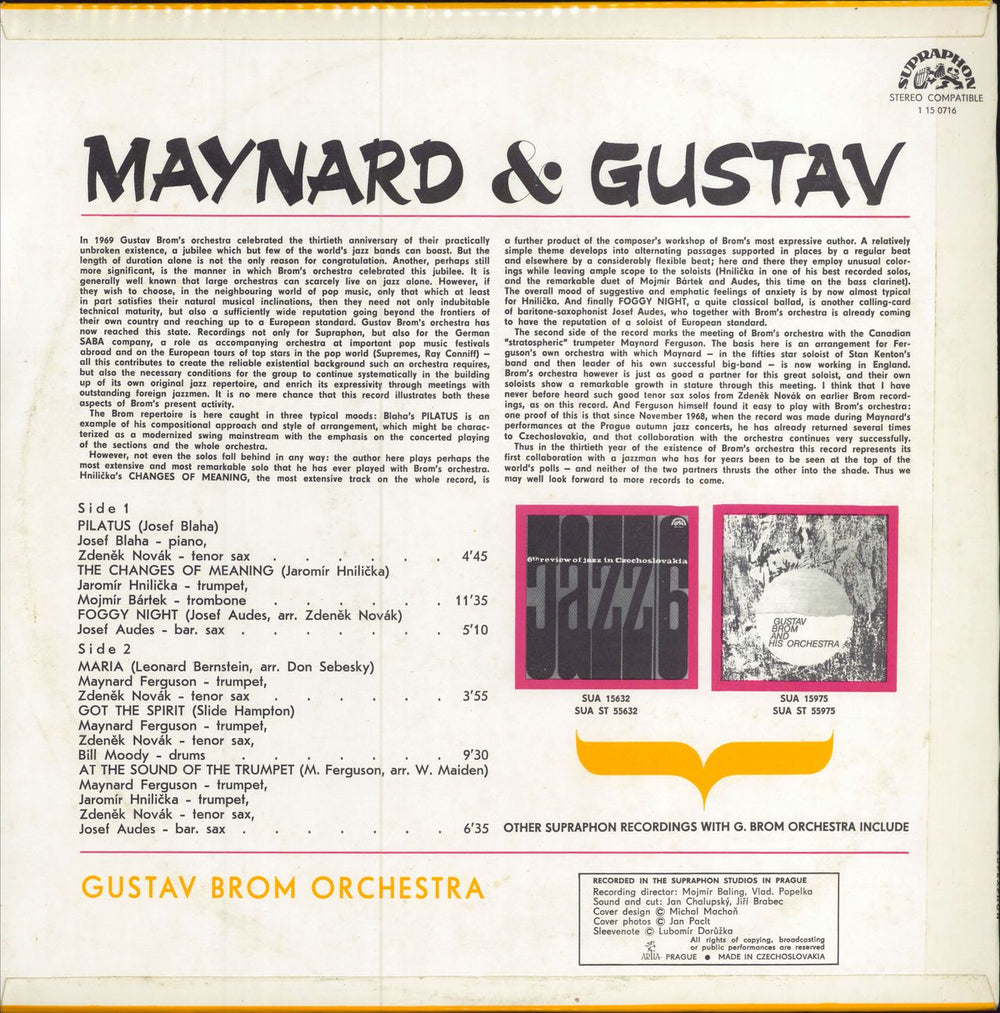 Gustav Brom Maynard & Gustav Czech vinyl LP album (LP record)