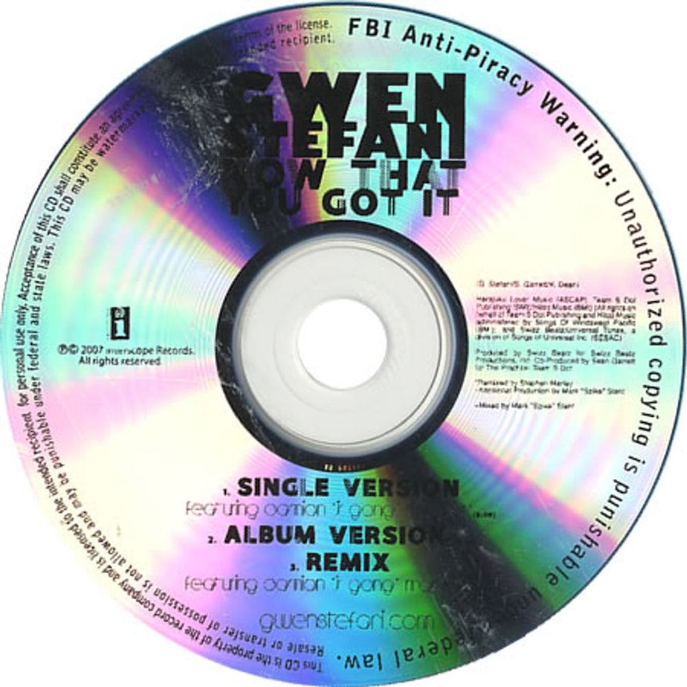 Gwen Stefani Now That You Got It US Promo CD-R acetate CD-R ACETATE