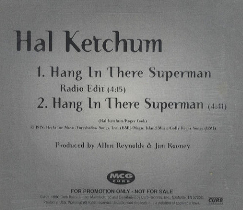 Hal Ketchum Hang In There Superman US Promo CD single (CD5 / 5") CURB1254