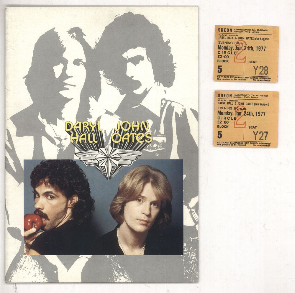 Hall & Oates '77 Tour + Pair of London Ticket Stubs UK tour programme PROGRAMME & TICKETS