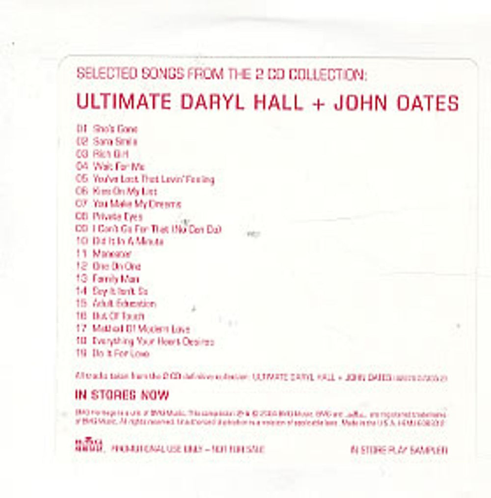 Hall & Oates Selected Songs From Ultimate Hall & Oates US Promo CD album (CDLP) HEMJ-60833-2