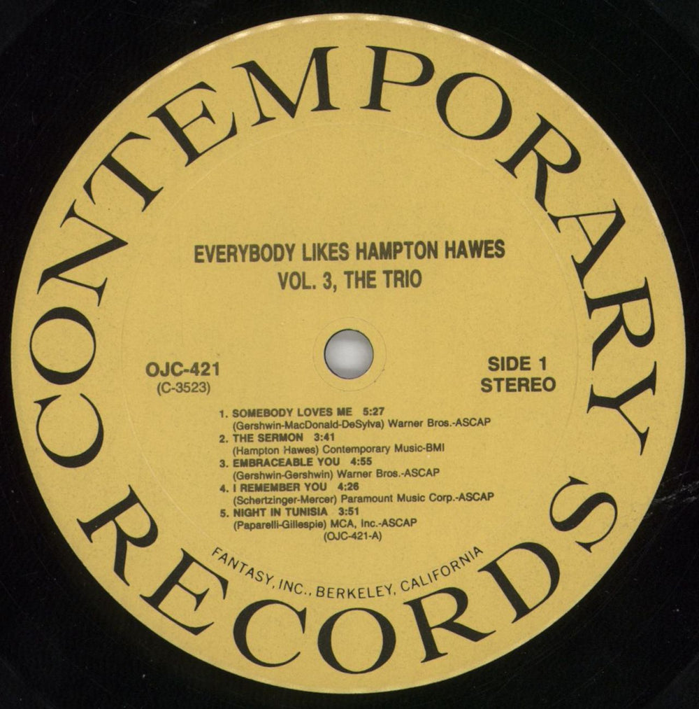 Hampton Hawes Everybody Likes Hampton Hawes Vol. 3: The Trio US vinyl LP album (LP record) HWWLPEV819907