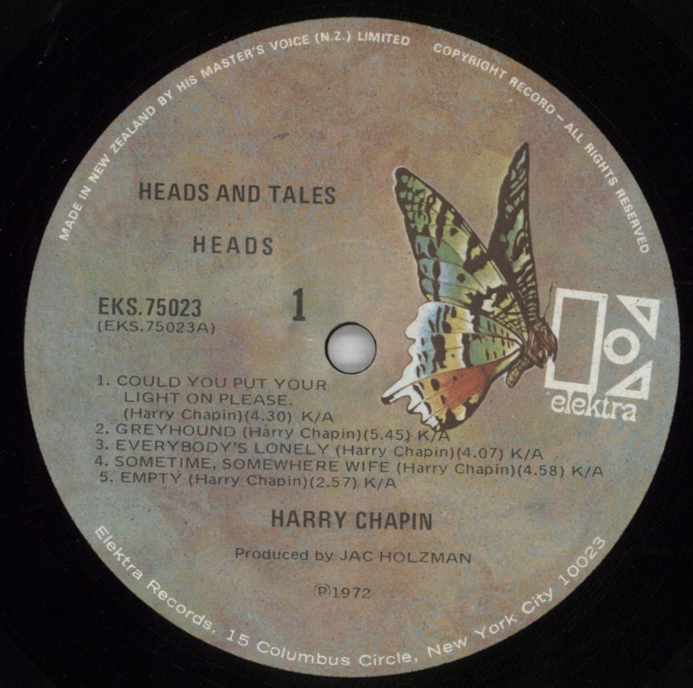 Harry Chapin Heads & Tales New Zealand vinyl LP album (LP record) HCHLPHE620486