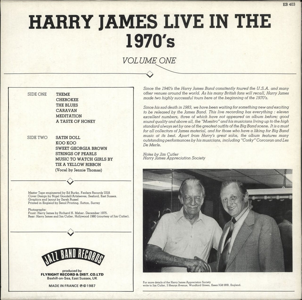 Harry James Live In The 1970's French vinyl LP album (LP record)