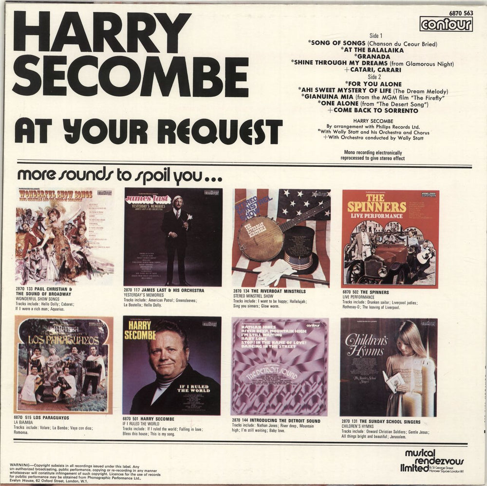 Harry Secombe At Your Request UK vinyl LP album (LP record)