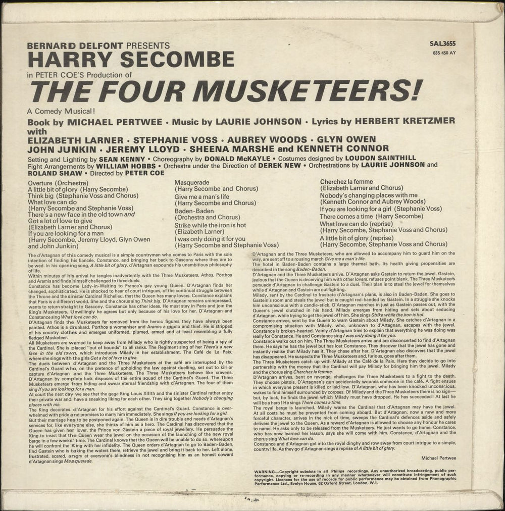 Harry Secombe The Four Musketeers UK vinyl LP album (LP record)