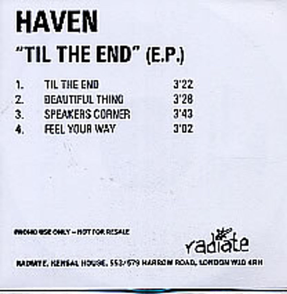 Haven Til The End E.P. UK Promo CD-R acetate CD-R ACETATE