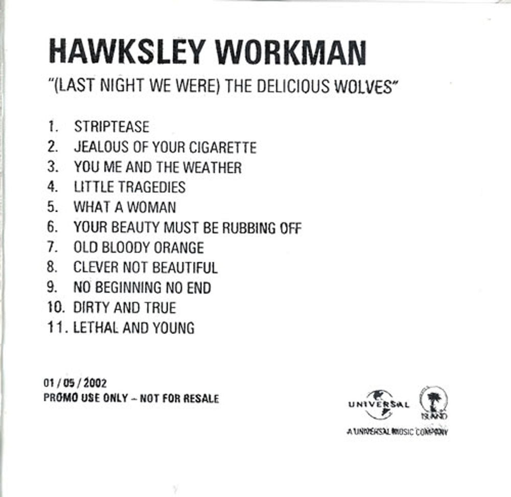 Hawksley Workman (Last Night We Were) Delicious Wolves UK Promo CD album (CDLP) 0185312