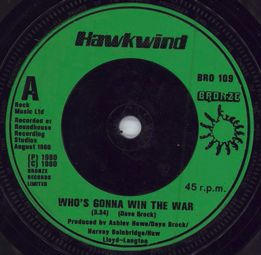 Hawkwind Who's Gonna Win The War? - Green Injection + Picture Sleeve UK 7" vinyl single (7 inch record / 45) HWK07WH783385