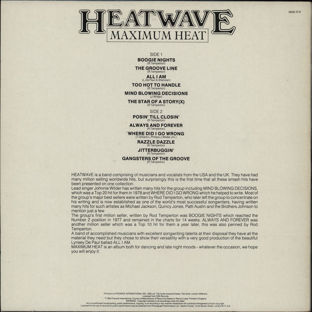 Heatwave Maximum Heat UK vinyl LP album (LP record)