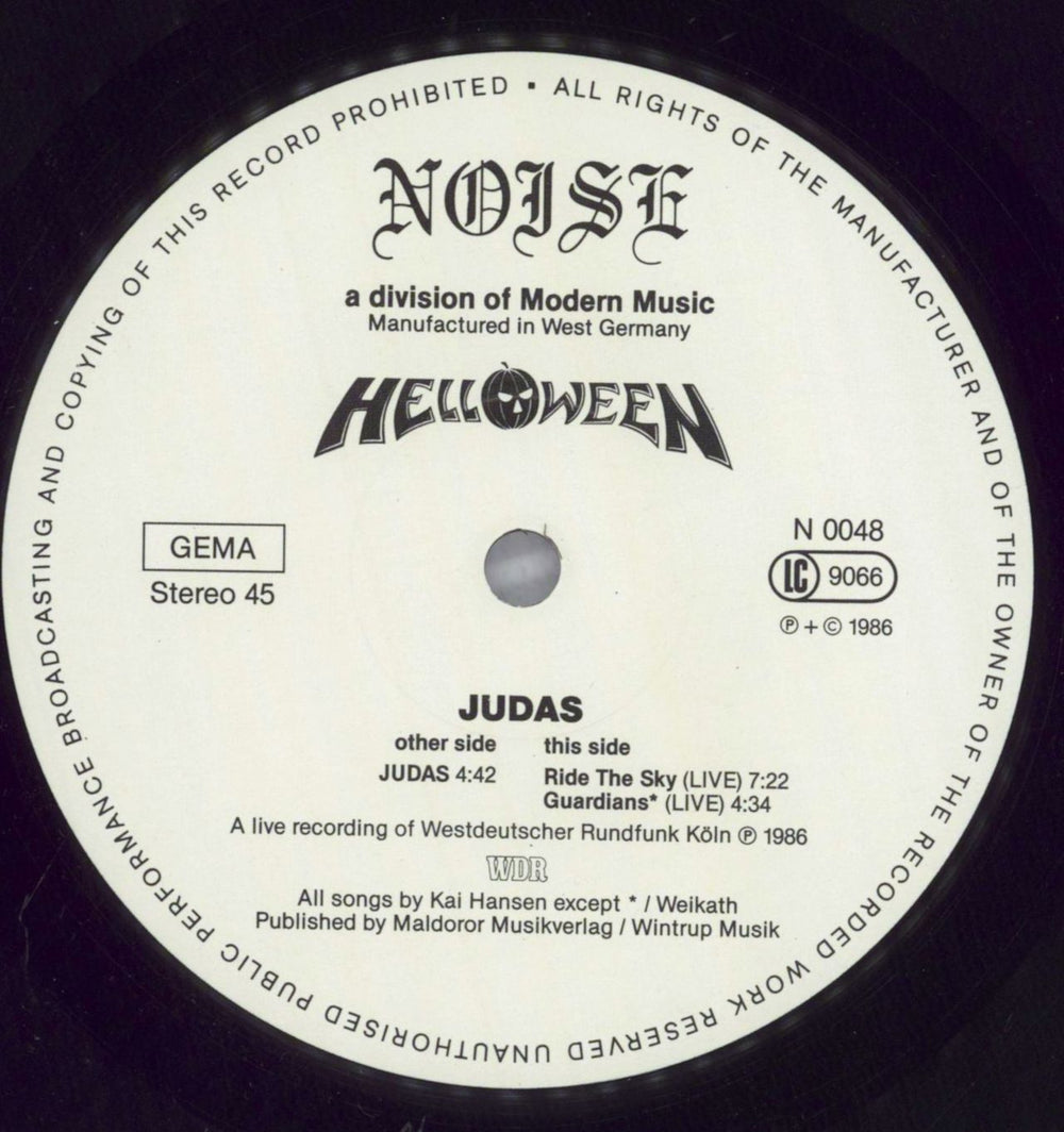 Helloween Judas  = Merchandise Insert German 12" vinyl single (12 inch record / Maxi-single) HLO12JU822473