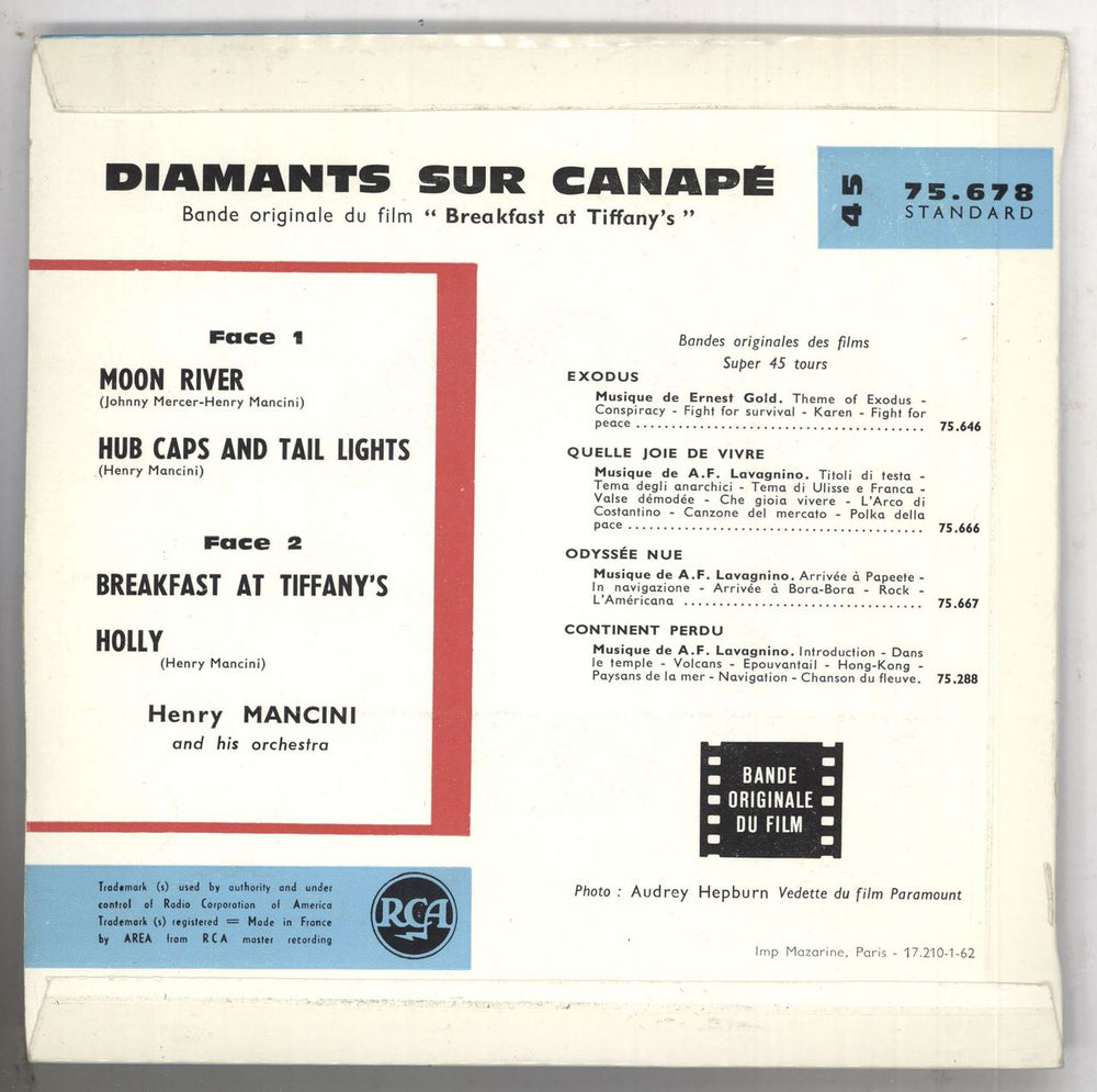 Henry Mancini Diamants Sur Canape "Breakfast At Tiffany's" French 7" vinyl single (7 inch record / 45)