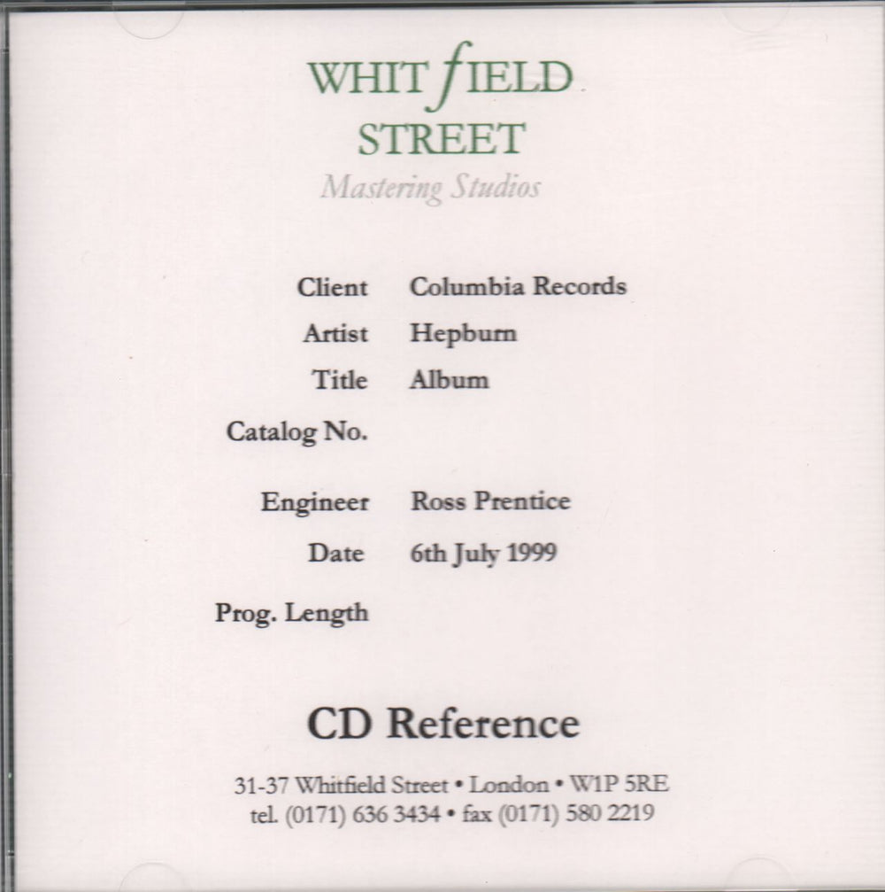 Hepburn Album - CDR + Press Release UK Promo CD-R acetate CDR
