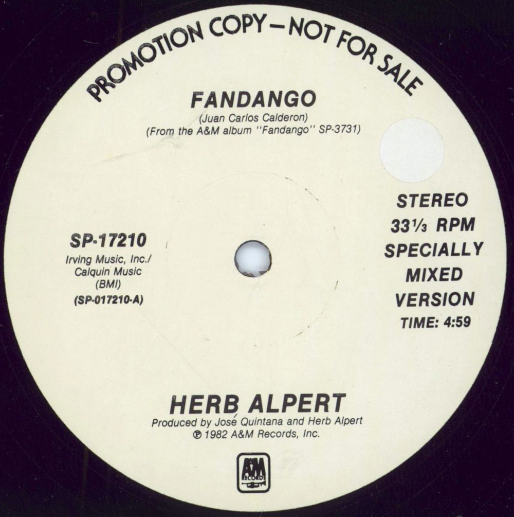 Herb Alpert Fandango US Promo 12" vinyl single (12 inch record / Maxi-single) SP-17210