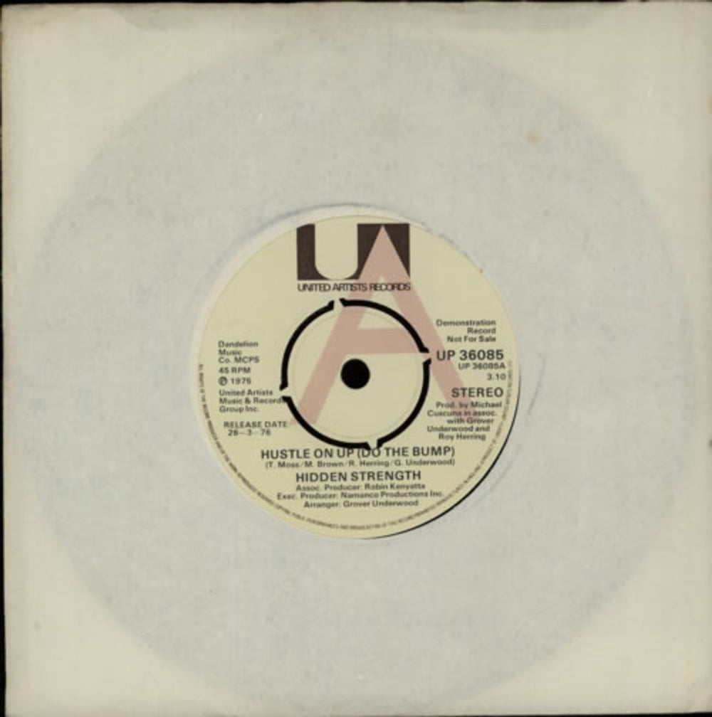 Hidden Strength Hustle On Up [Do The Bump] UK Promo 7" vinyl single (7 inch record / 45) UP36085