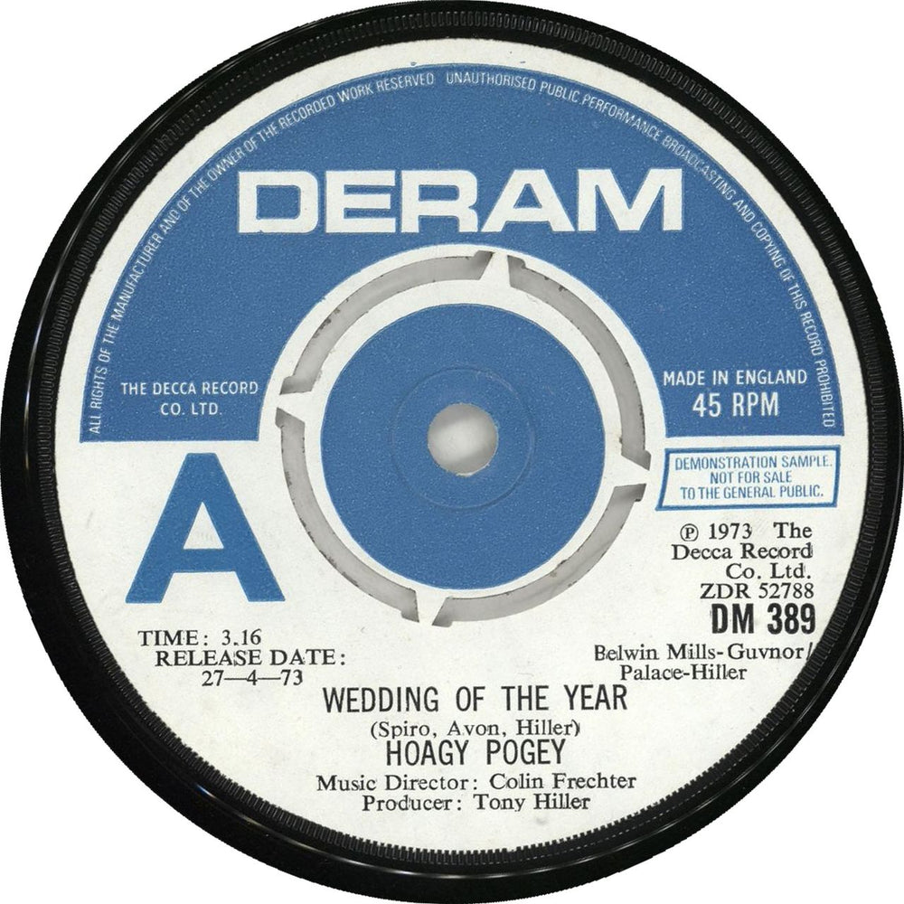 Hoagy Pogey Wedding Of The Year UK Promo 7" vinyl single (7 inch record / 45) DM389