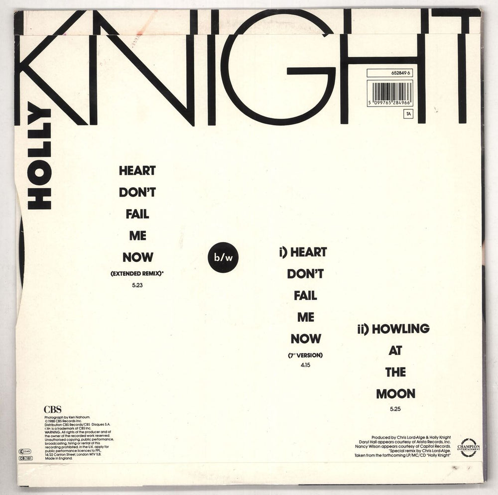 Holly Knight Heart Don't Fail Me Now UK 12" vinyl single (12 inch record / Maxi-single) 5099765284966