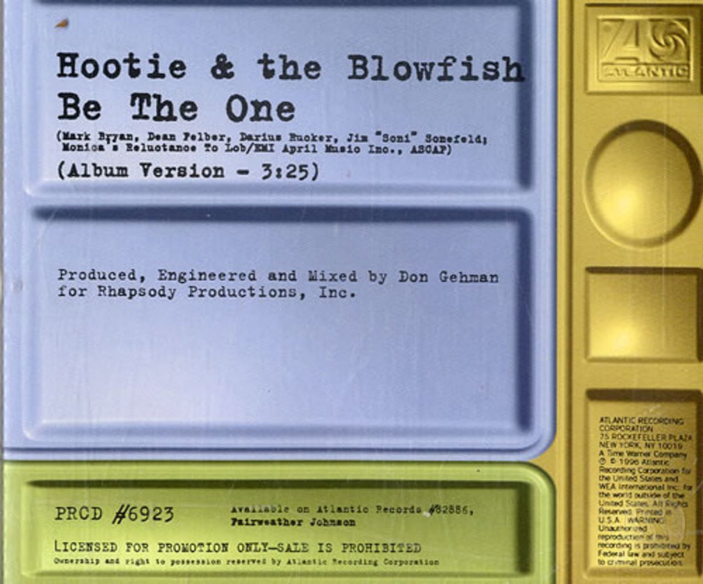 Hootie & The Blowfish Be The One US Promo CD single (CD5 / 5") PRCD6923