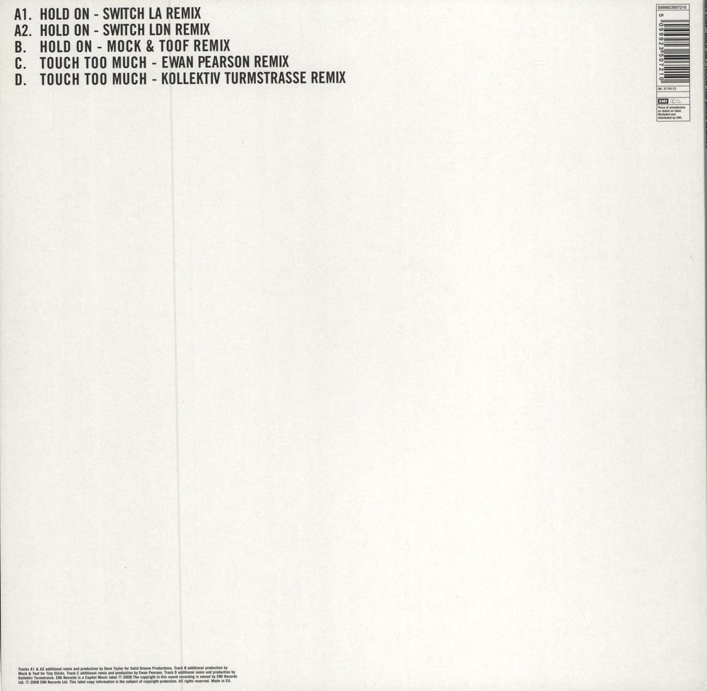 Hot Chip Hold On / Touch Too Much UK 12" vinyl single (12 inch record / Maxi-single) 5099923507210