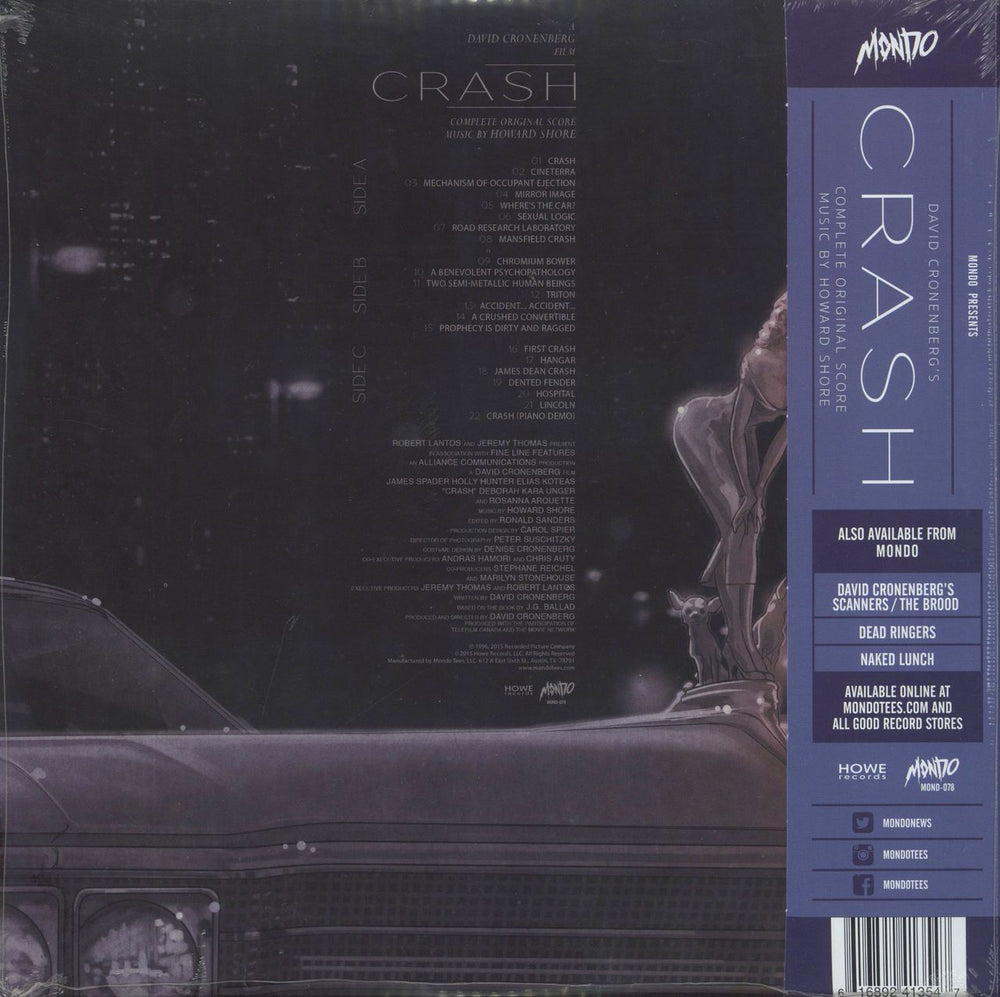 Howard Shore Crash US 2-LP vinyl record set (Double LP Album)