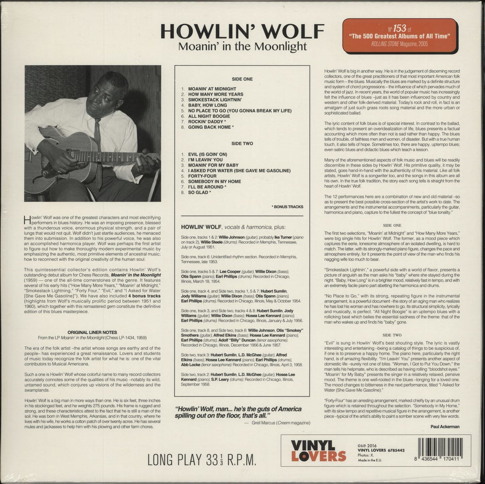 Howlin' Wolf Moanin' In The Moonlight - 180gm UK vinyl LP album (LP record) 8436544170411