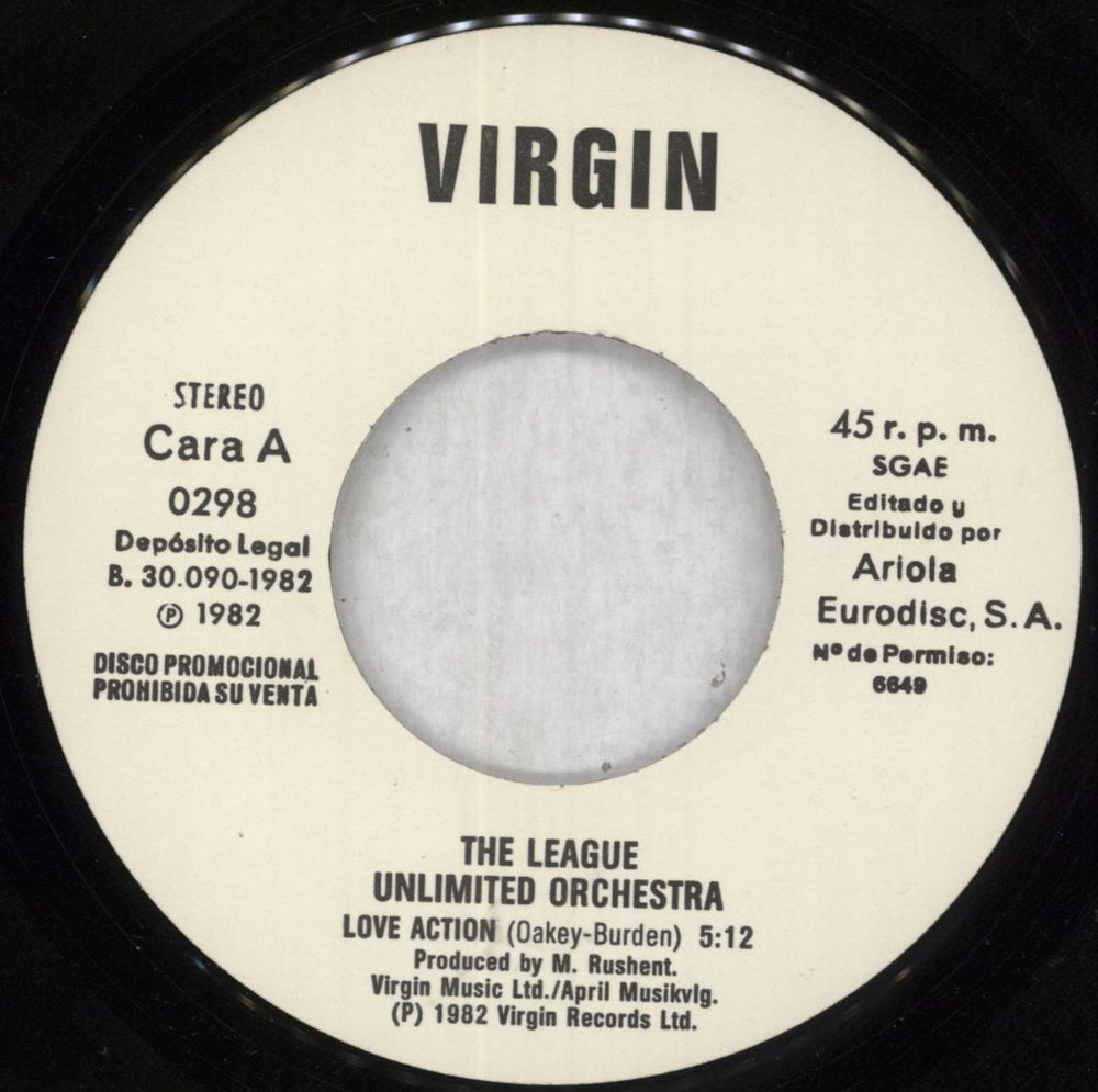 Human League Love Action Spanish Promo 7" vinyl single (7 inch record / 45) HUM07LO828698