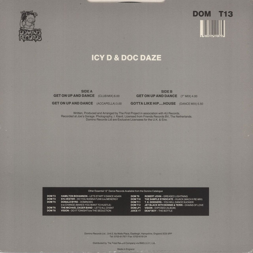 Ice D & Doc Daze Get On Up & Dance UK 12" vinyl single (12 inch record / Maxi-single) 5017004001365