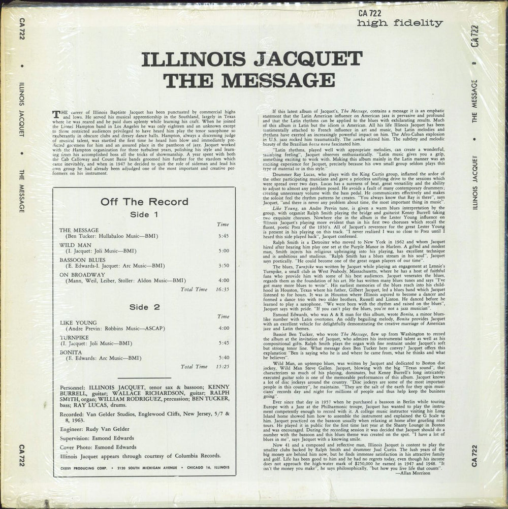 Illinois Jacquet The Message US vinyl LP album (LP record)