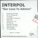 Interpol Our Love To Admire US Promo CD-R acetate CD-R ACETATE