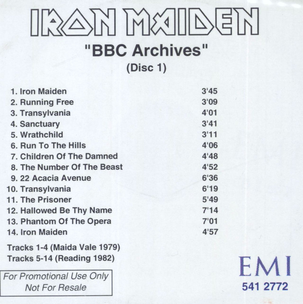 Iron Maiden BBC Archives UK Promo CD-R acetate 5412772